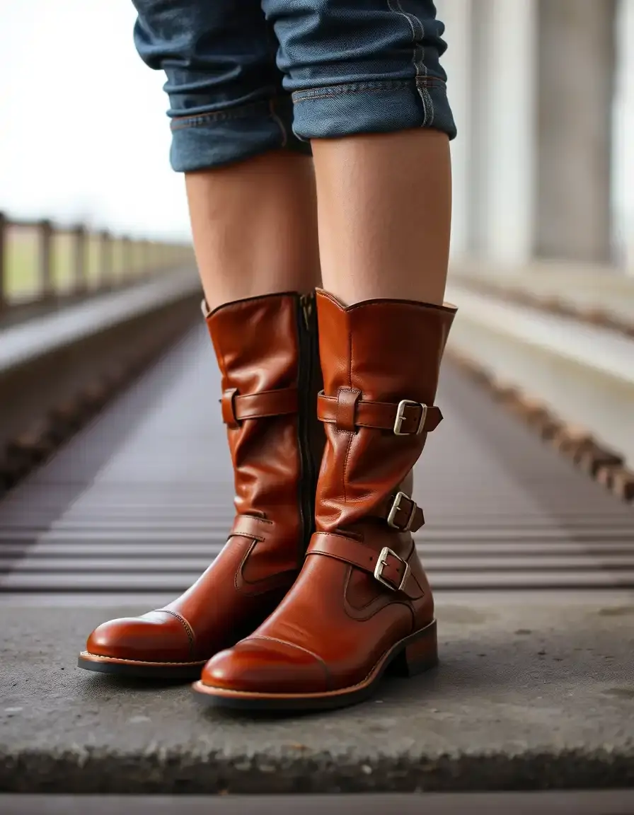Bottes cuir boucles femme détails métal