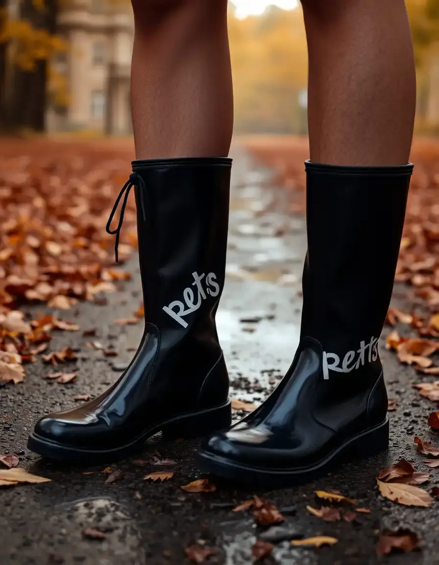 Black rain leather boots résistantes à l'eau et aux intempéries