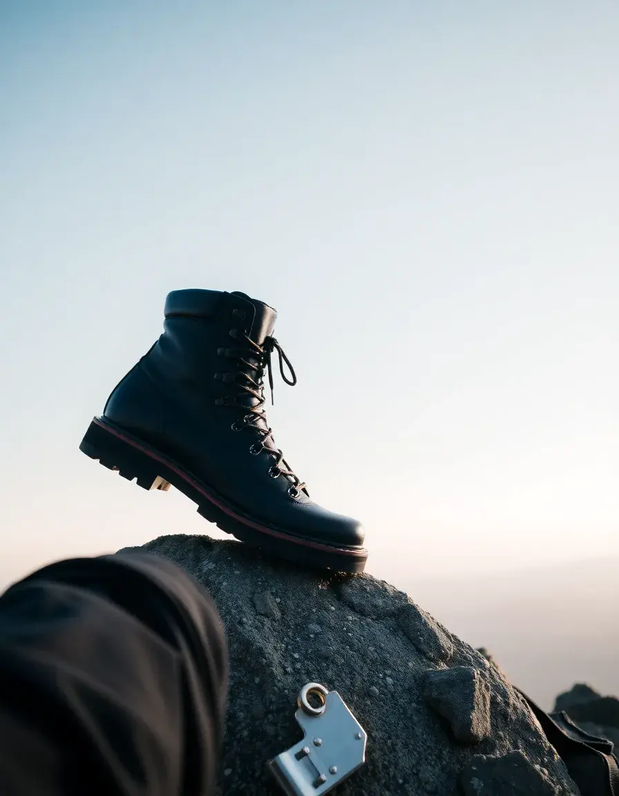 Black hiking leather boots pour la marche et le plein air