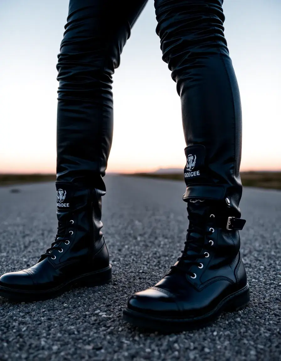 Black motorcycle leather boots avec renforts de protection