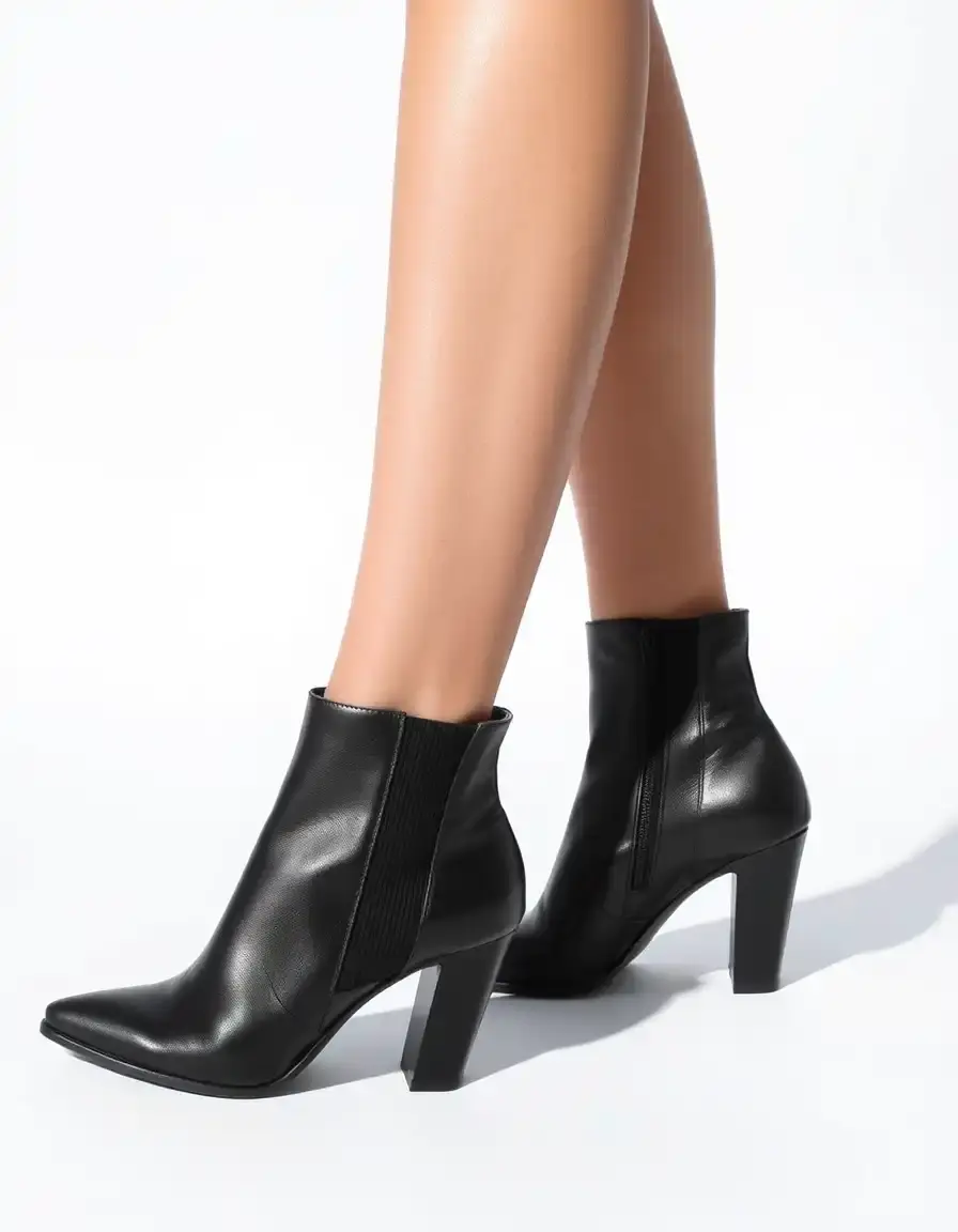 Bottines à talons en cuir noir élégantes pour femme