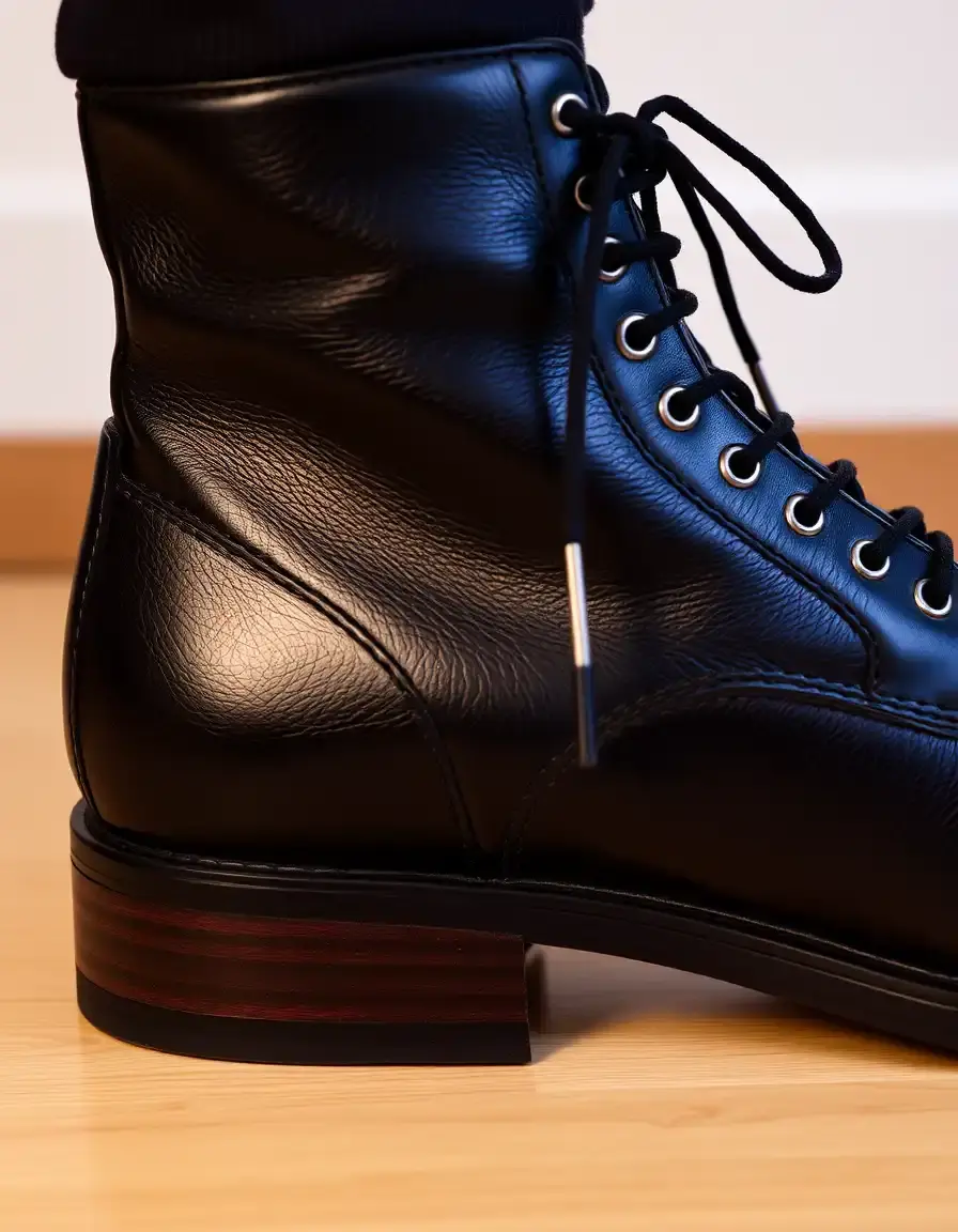 Bottines à lacets en cuir noir style artisanal