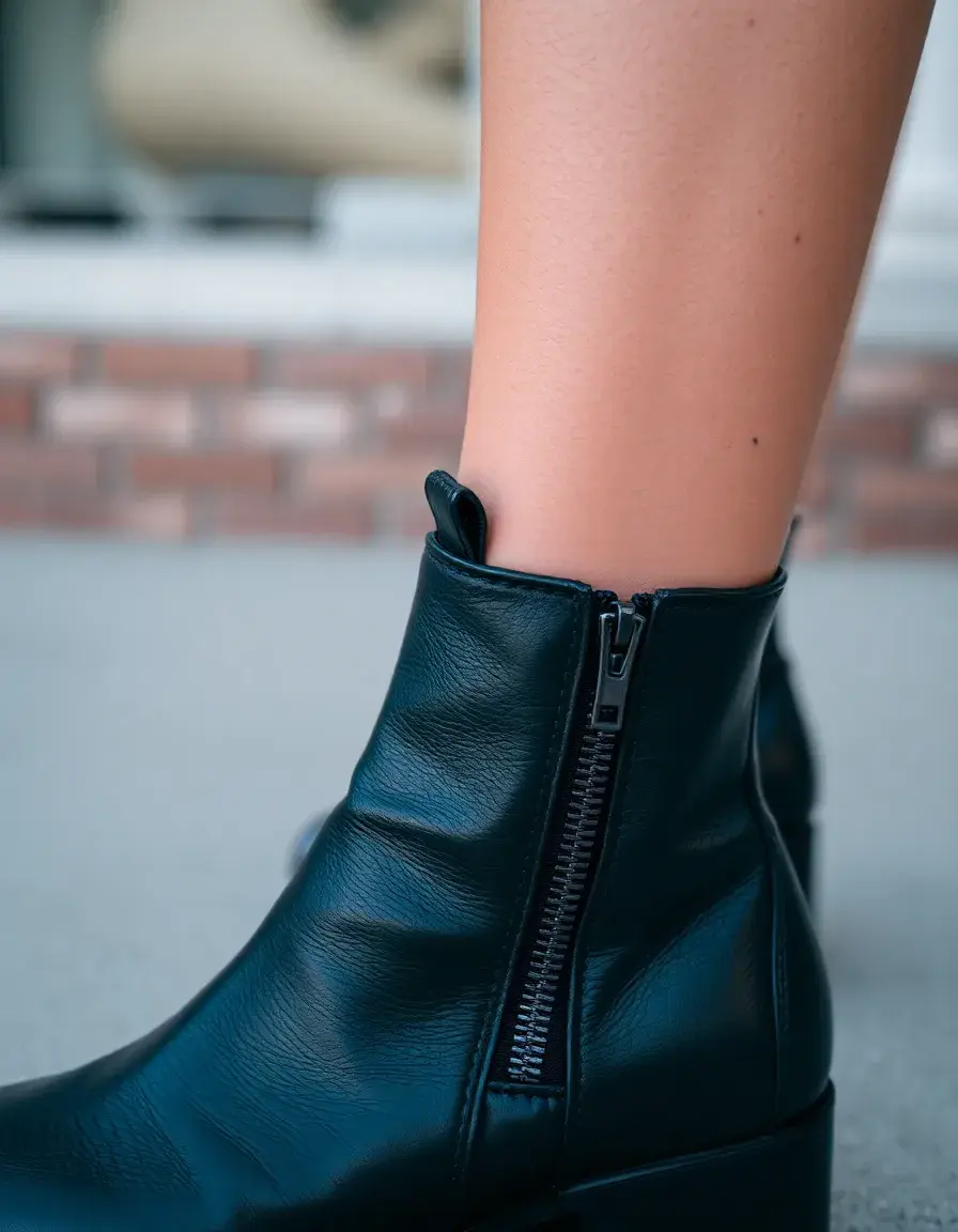 Bottines avec fermeture éclair en cuir noir