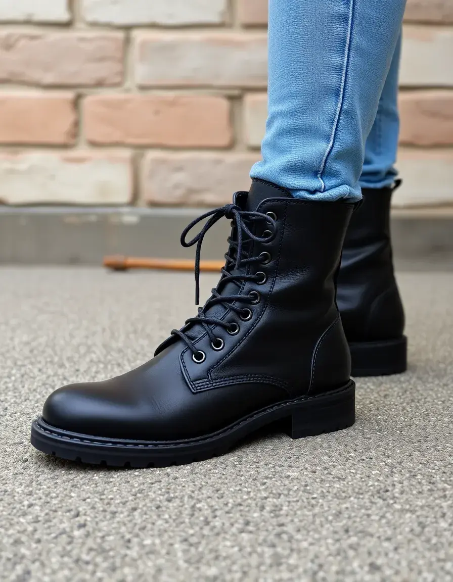 Bottines de combat robustes en cuir noir