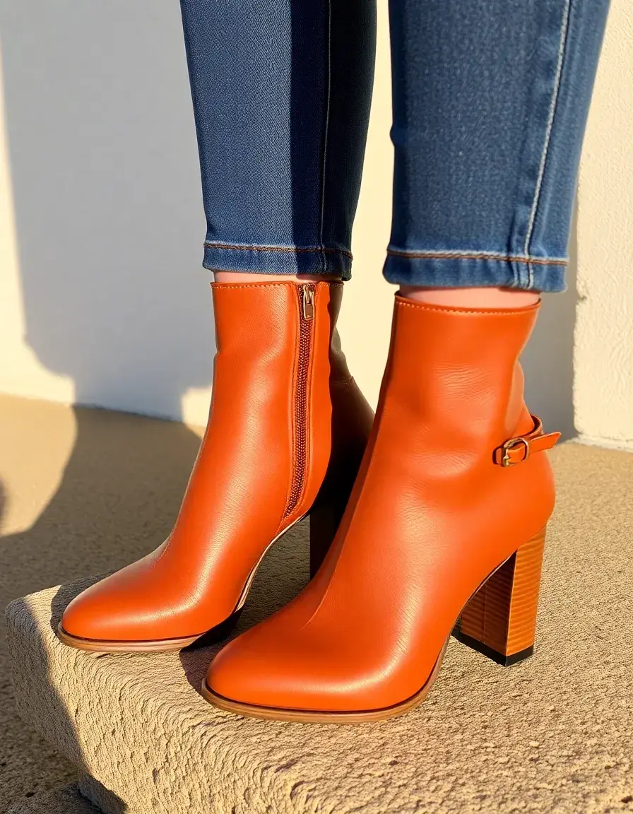 Bottines à talons en cuir italien marron riche