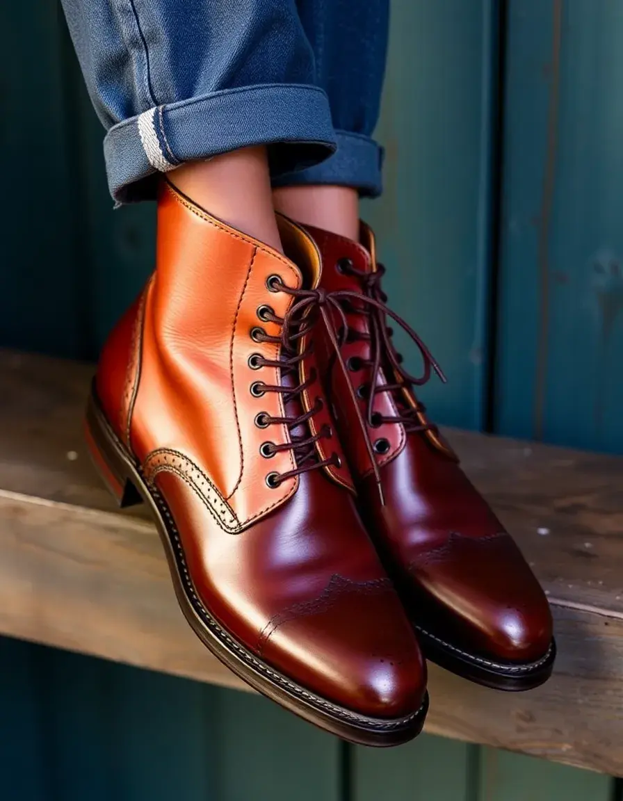 Bottines à lacets cuir italien style vintage