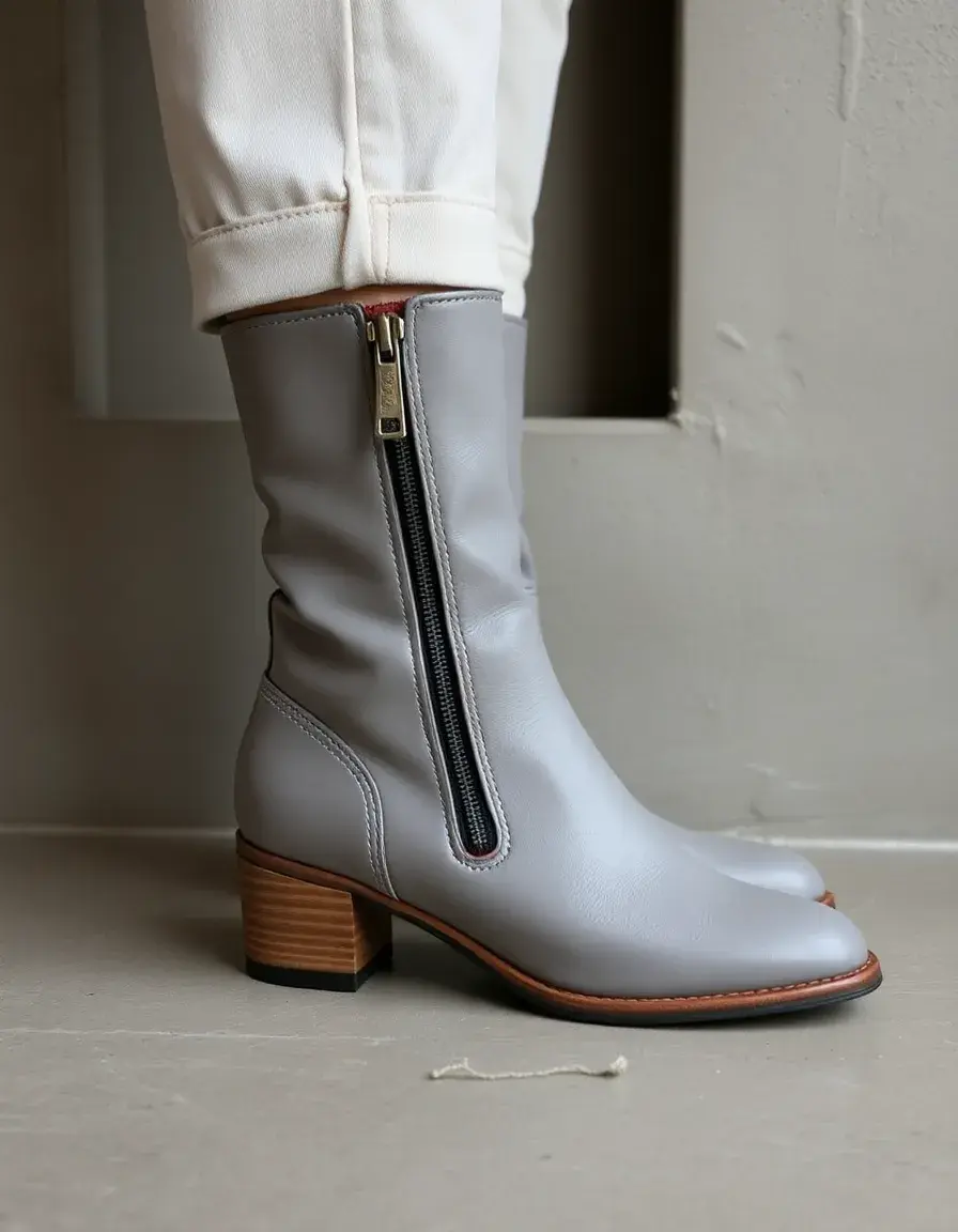 Bottines avec fermeture éclair cuir italien gris moderne
