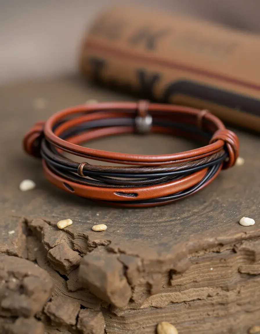 Bracelet wrap cuir homme plusieurs tours poignet