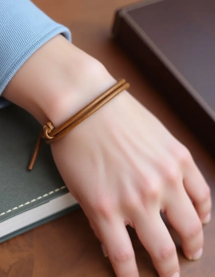Bracelet simple homme cuir fin noir minimaliste