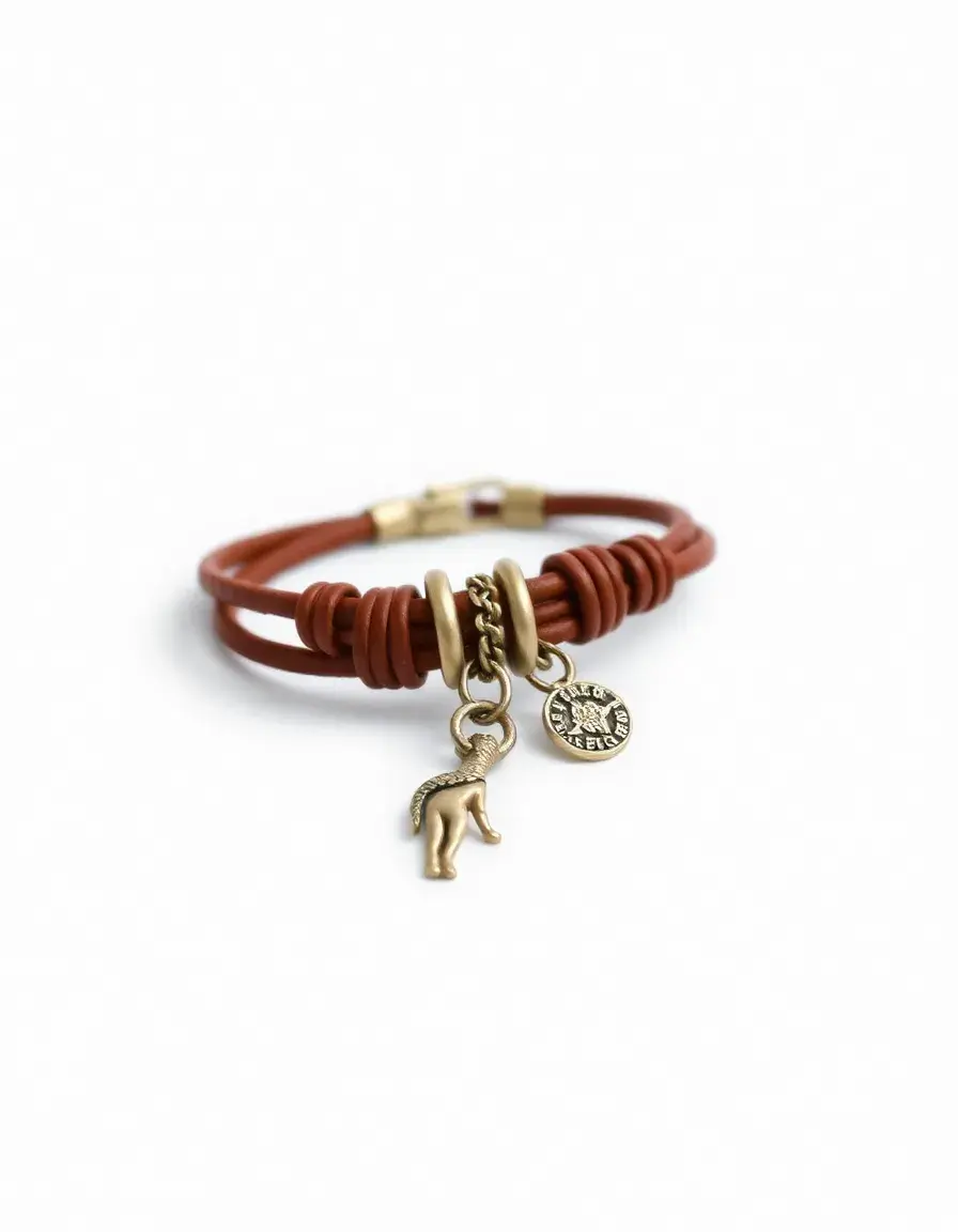 Bracelet homme cuir avec charms et perles style voyageur