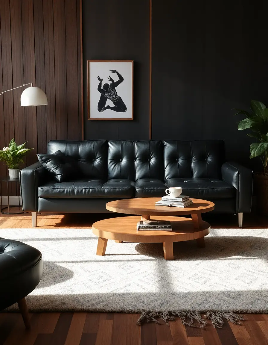 Canapé lit en cuir noir élégant pour salon moderne