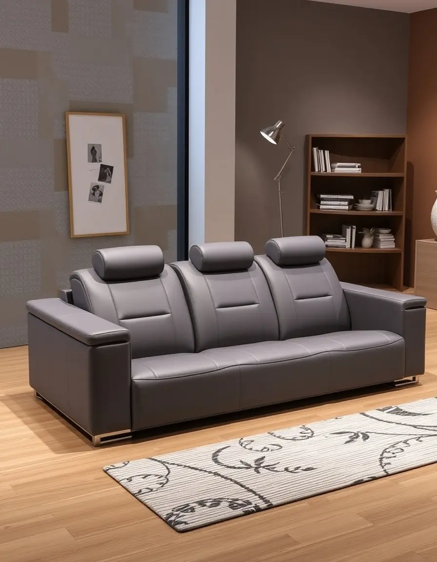 Canapé modulable convertible en cuir gris contemporain