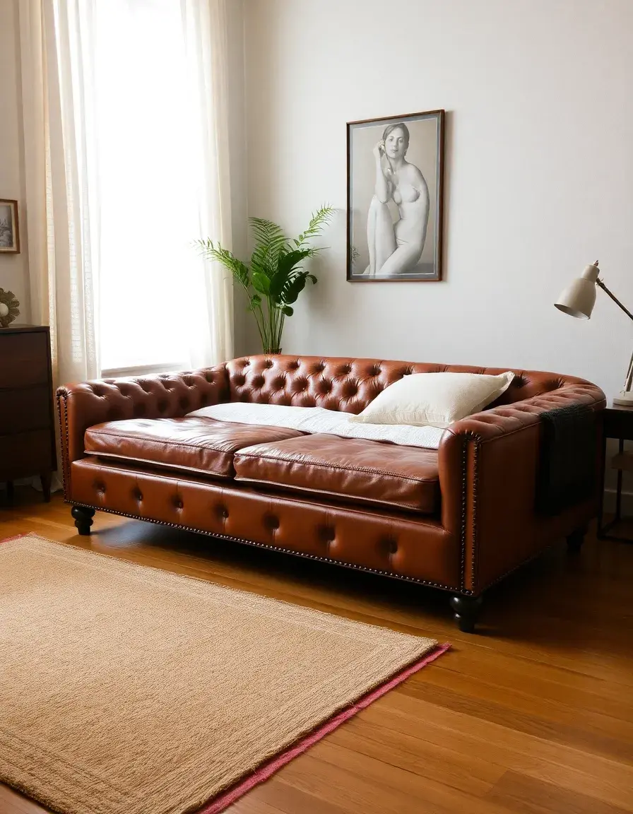 Canapé convertible cuir aspect vintage et authentique