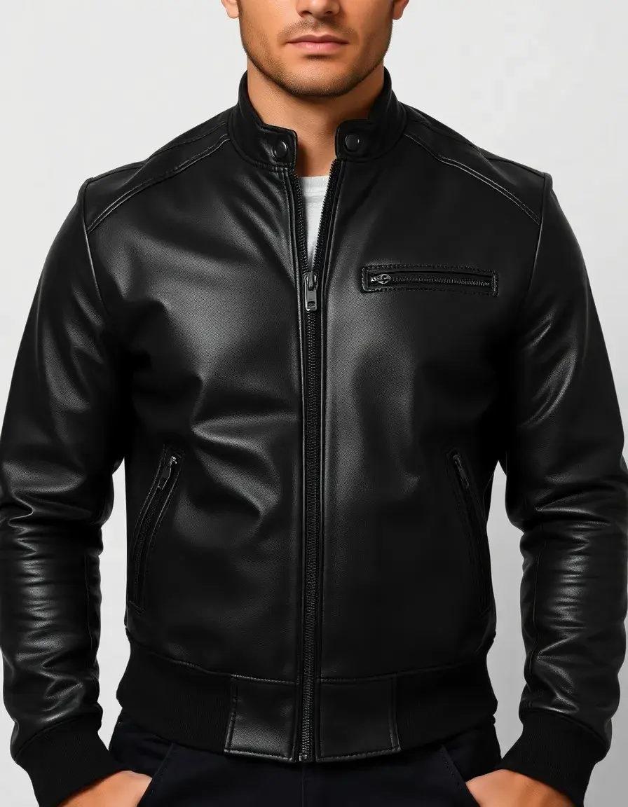 Blouson cuir homme noir vue de face coupe ajustée