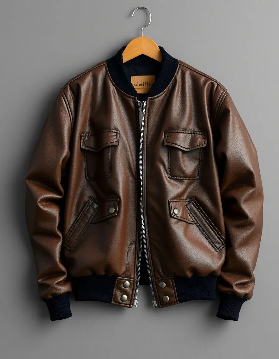 Blouson bomber homme en cuir avec poches cargo