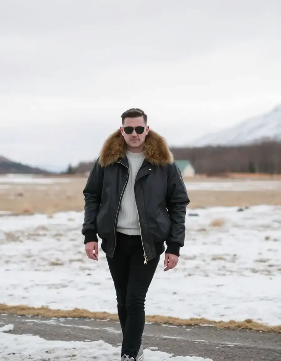 Veste cuir aviateur homme avec col en fourrure