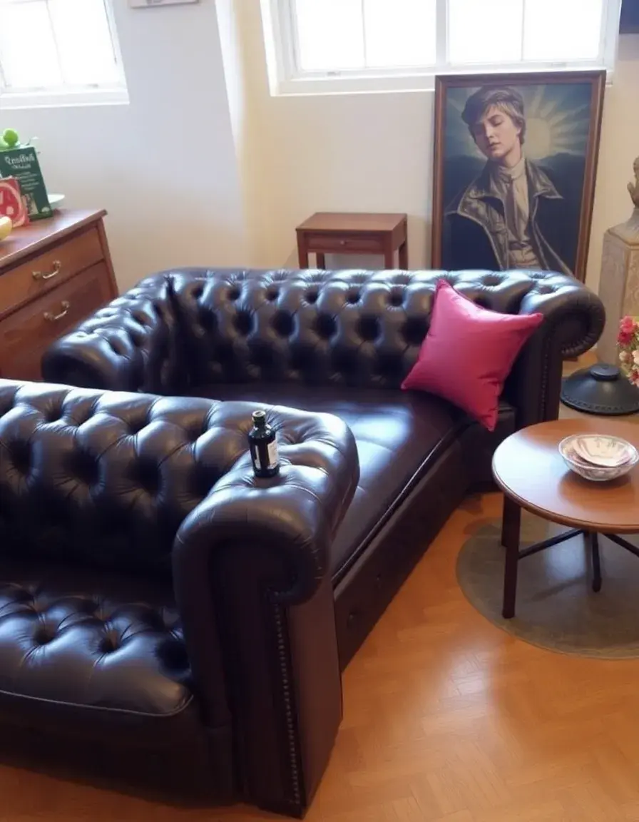Canapé Chesterfield convertible cuir capitonné