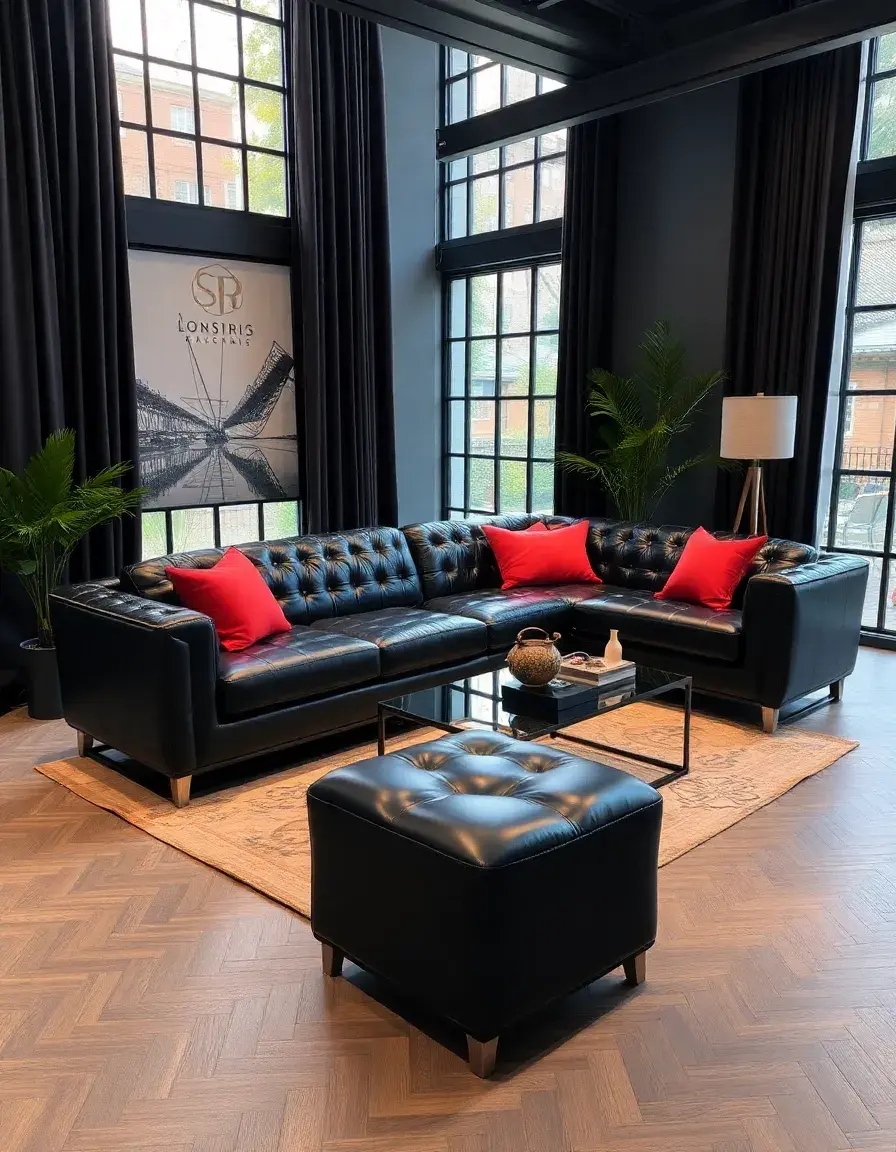 Ensemble de canapés en cuir noir élégant pour salon moderne