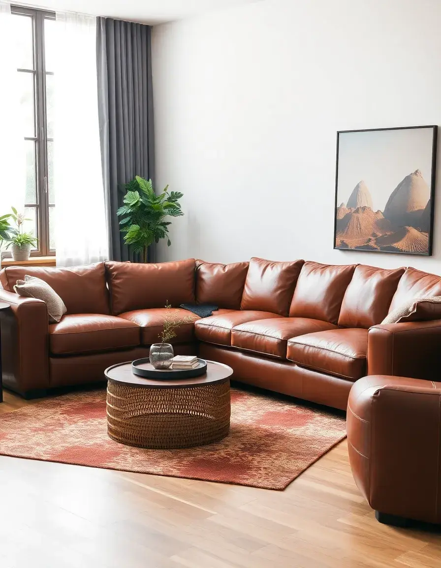 Grand canapé en cuir en forme de U marron