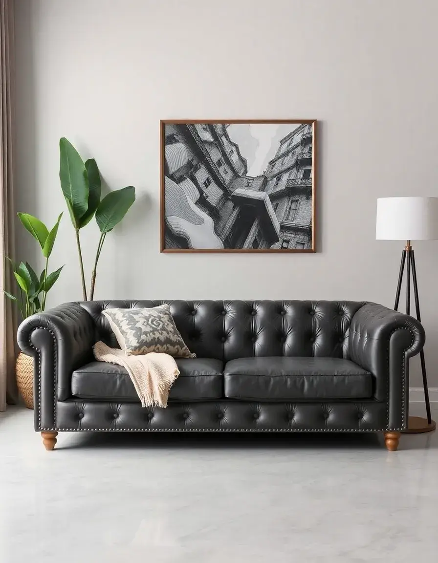 Canapé en cuir gris avec dossier haut ergonomique