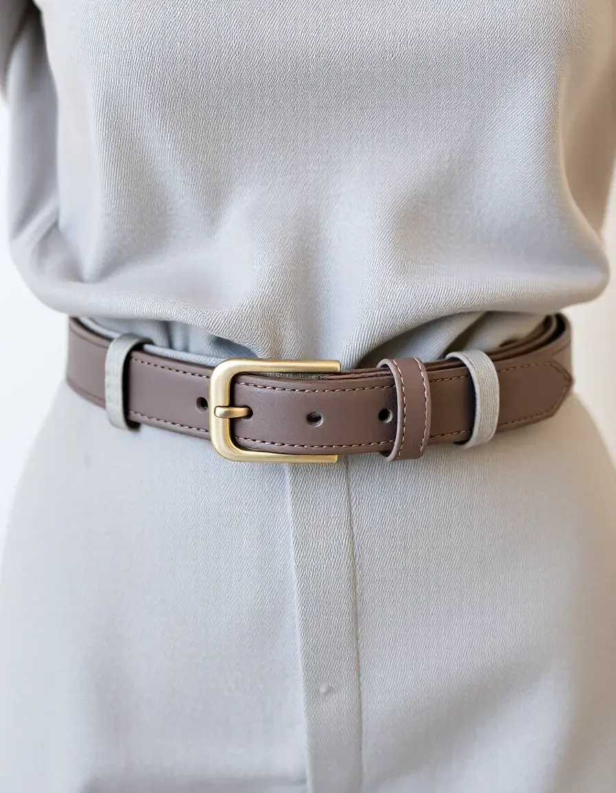 Ceinture fine en cuir gris pour femme