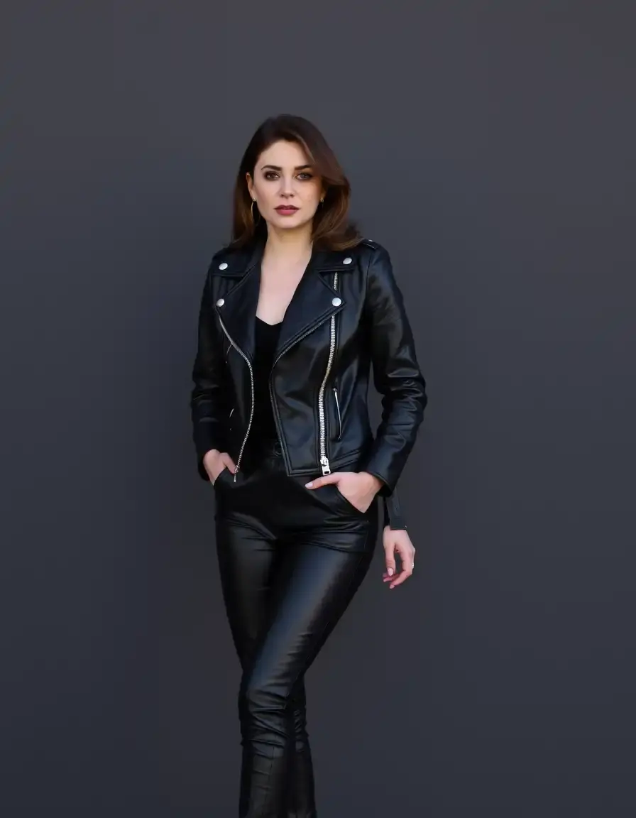 Veste perfecto femme en cuir noir classique de haute qualité