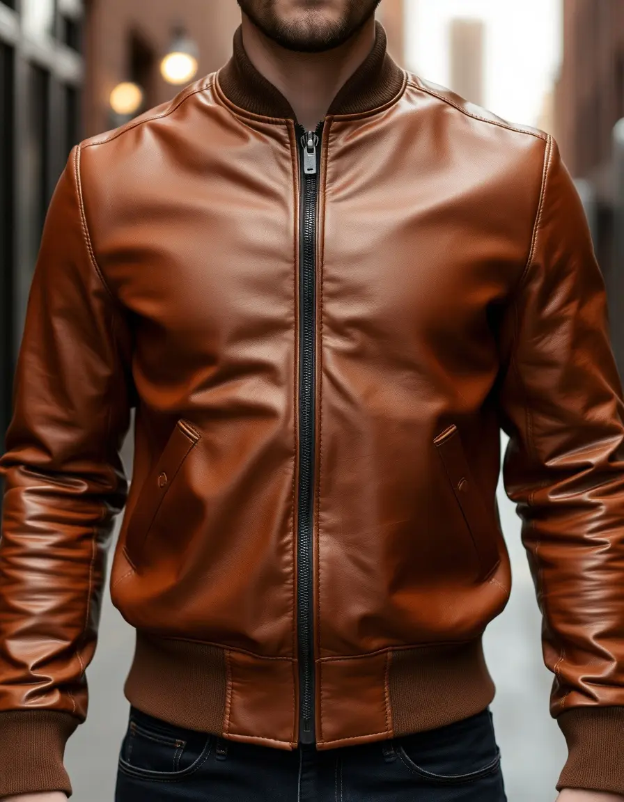 Veste bomber en cuir PU marron style vintage