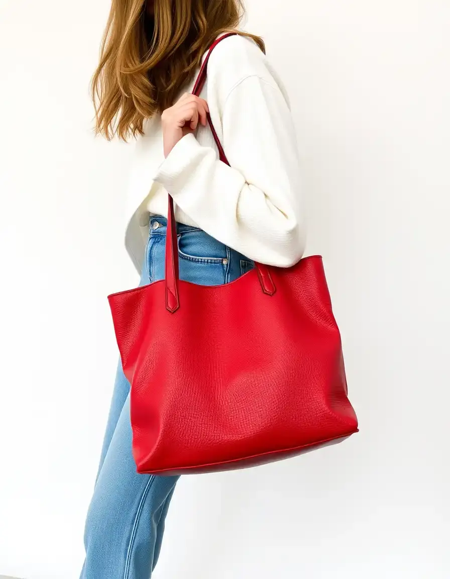 Sac à main tote rouge vif en cuir PU