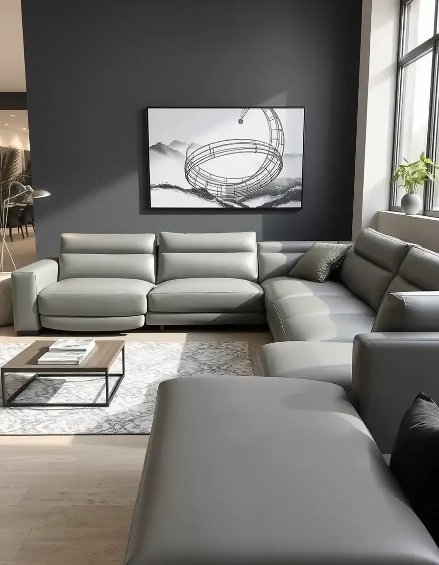 Canapé d'angle moderne en cuir PU gris