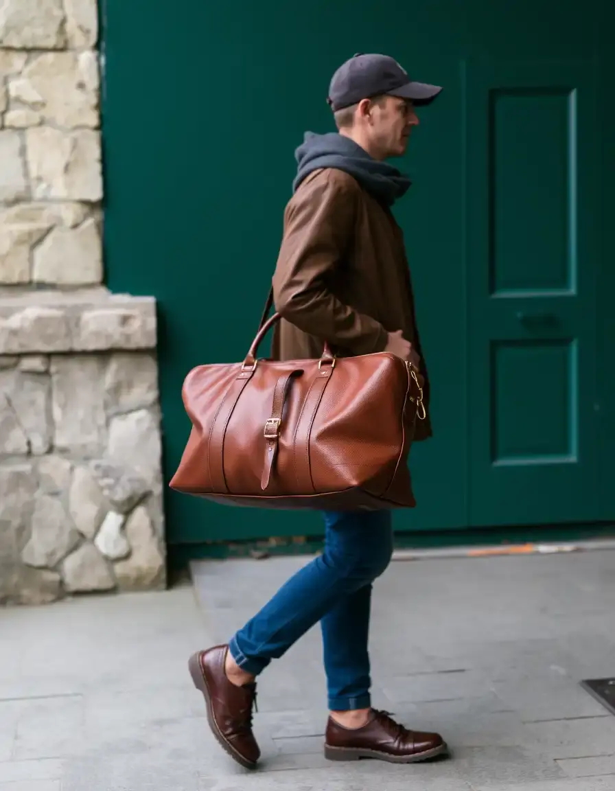 Sac de voyage en cuir brun foncé, cuir sacs week-end