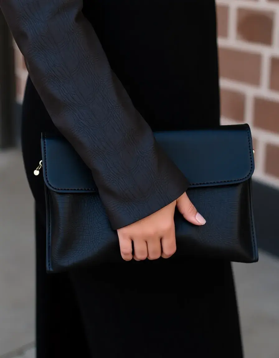 Pochette élégante en cuir noir, cuir sacs soirée