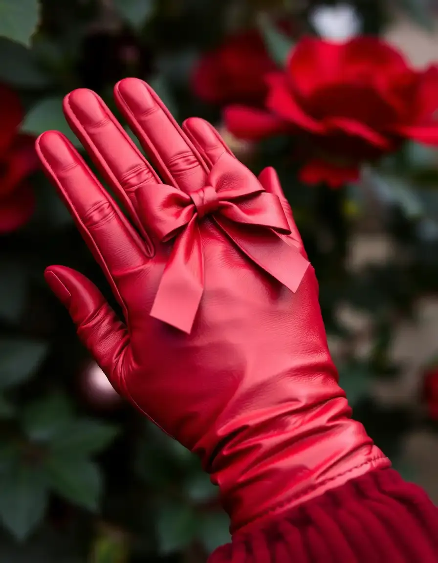 Gants en cuir rouge pour femme avec détail nœud élégant