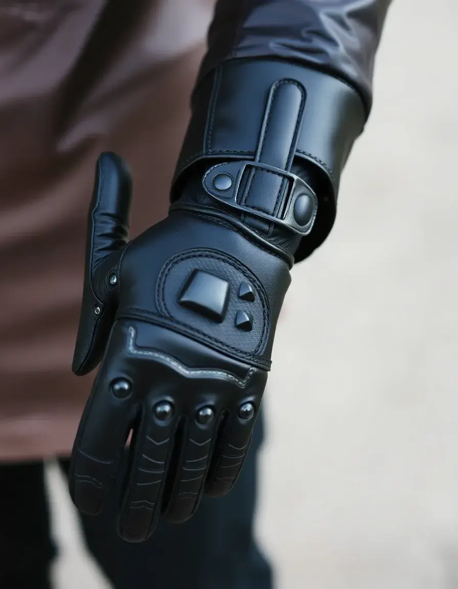 Gants de moto en cuir noir avec protections articulaires