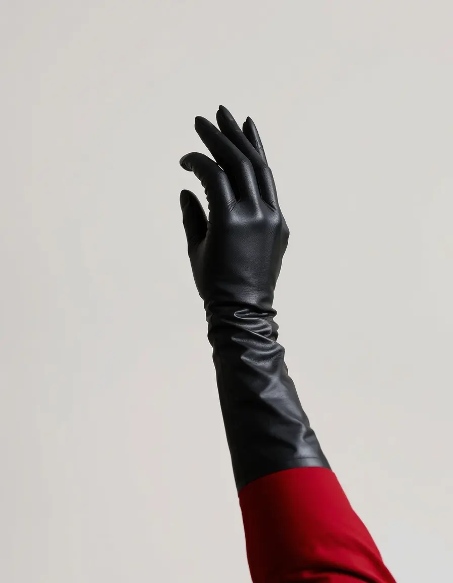 Longs gants d'opéra en cuir noir élégant pour femme