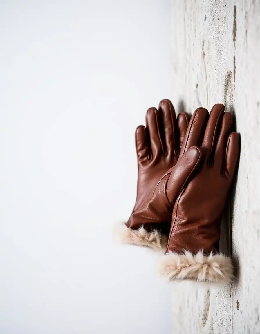 Gants en cuir marron doublés de fourrure pour femme
