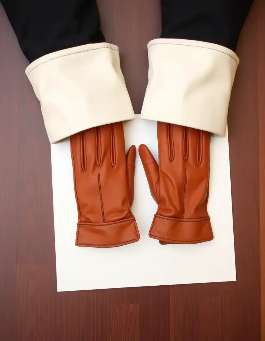 Gants en cuir tan courts pour femme style manchette