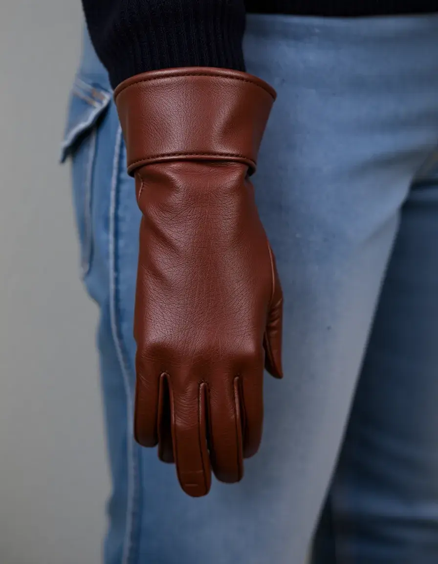 Gants longs en cuir type crispin pour femme