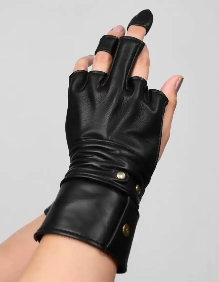 Mitaines en cuir style punk rock pour femme