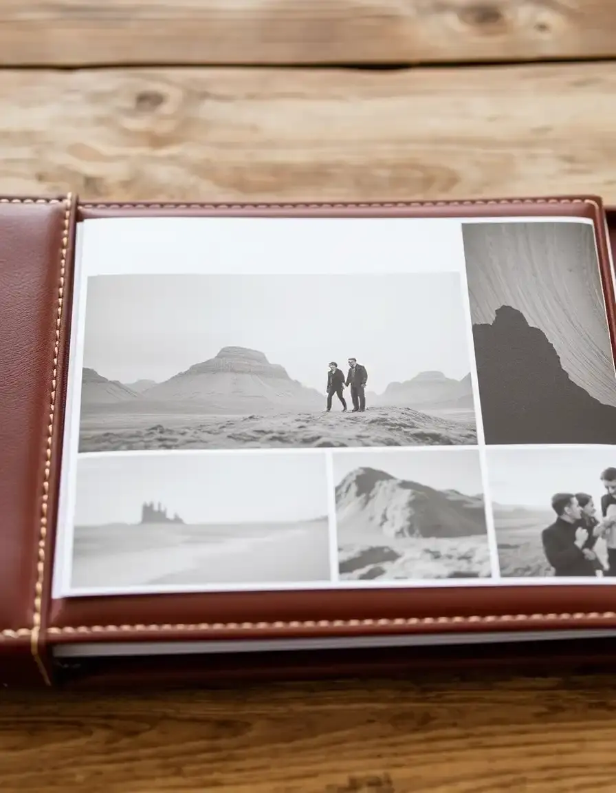 Album photo en cuir artisanal relié à la main pour noce de cuir