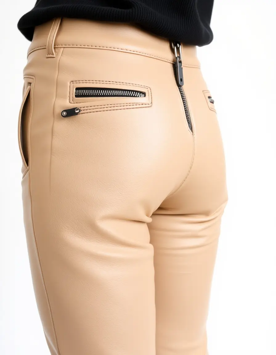 Pantalon de moto en cuir avec fermetures éclair apparentes