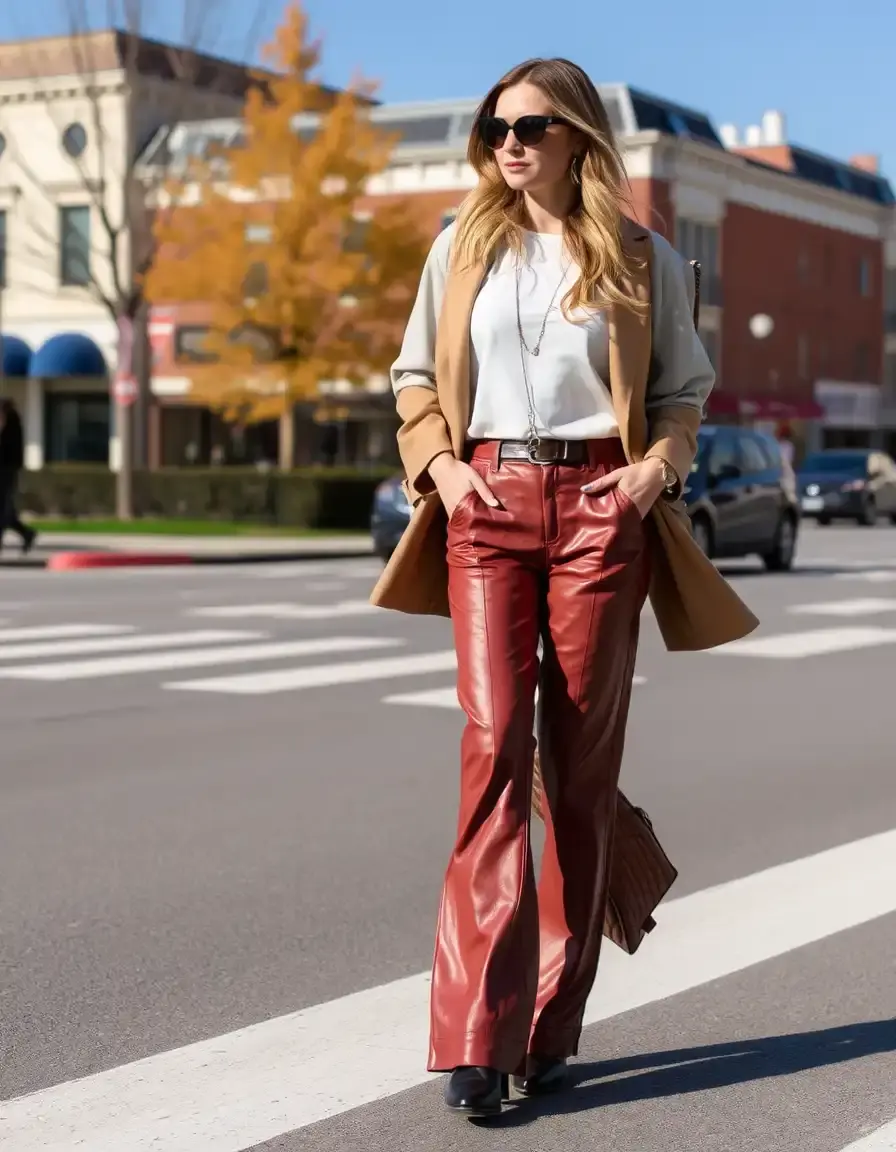 Pantalon large fluide en cuir pour un look moderne