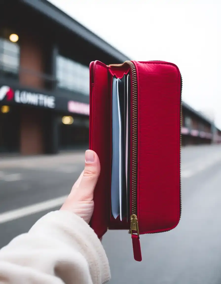 Portefeuille zippé femme en cuir rouge vif