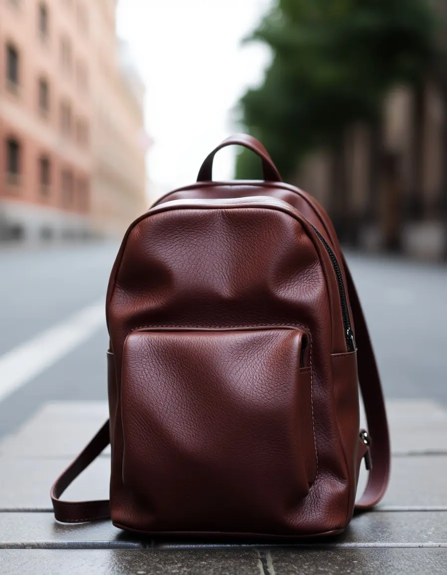 Sac à dos compact marron en cuir de jour