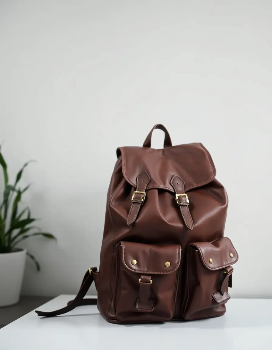 Sac à dos en cuir vintage style rétro avec boucles en métal