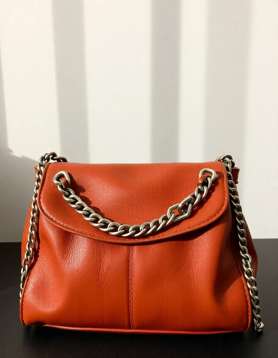 Sac cuir avec bandoulière chaîne dorée
