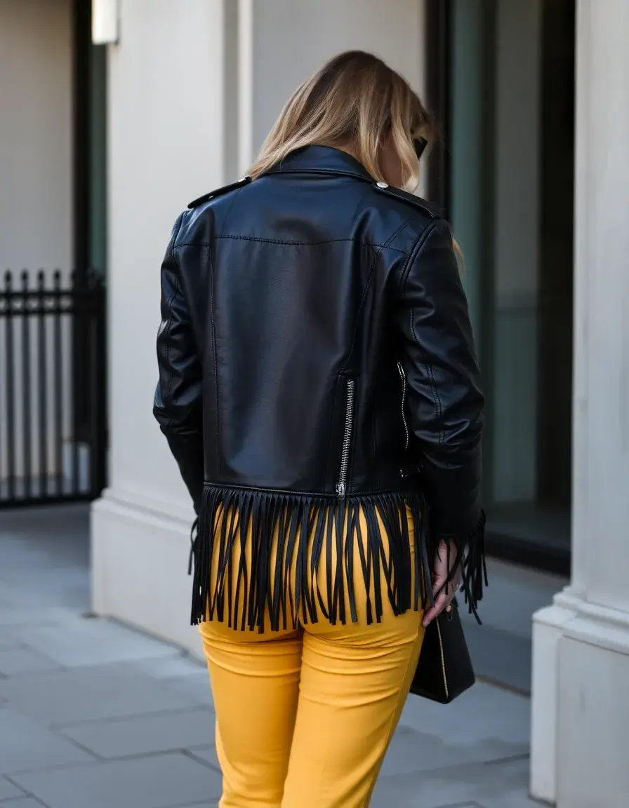 Veste cuir courte avec franges style boho