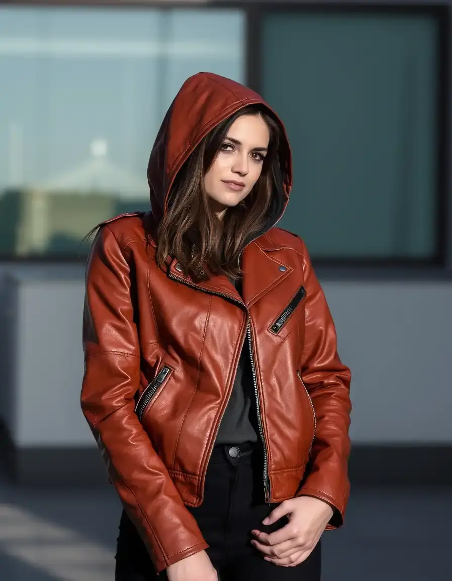 Veste cuir femme avec capuche style urbain
