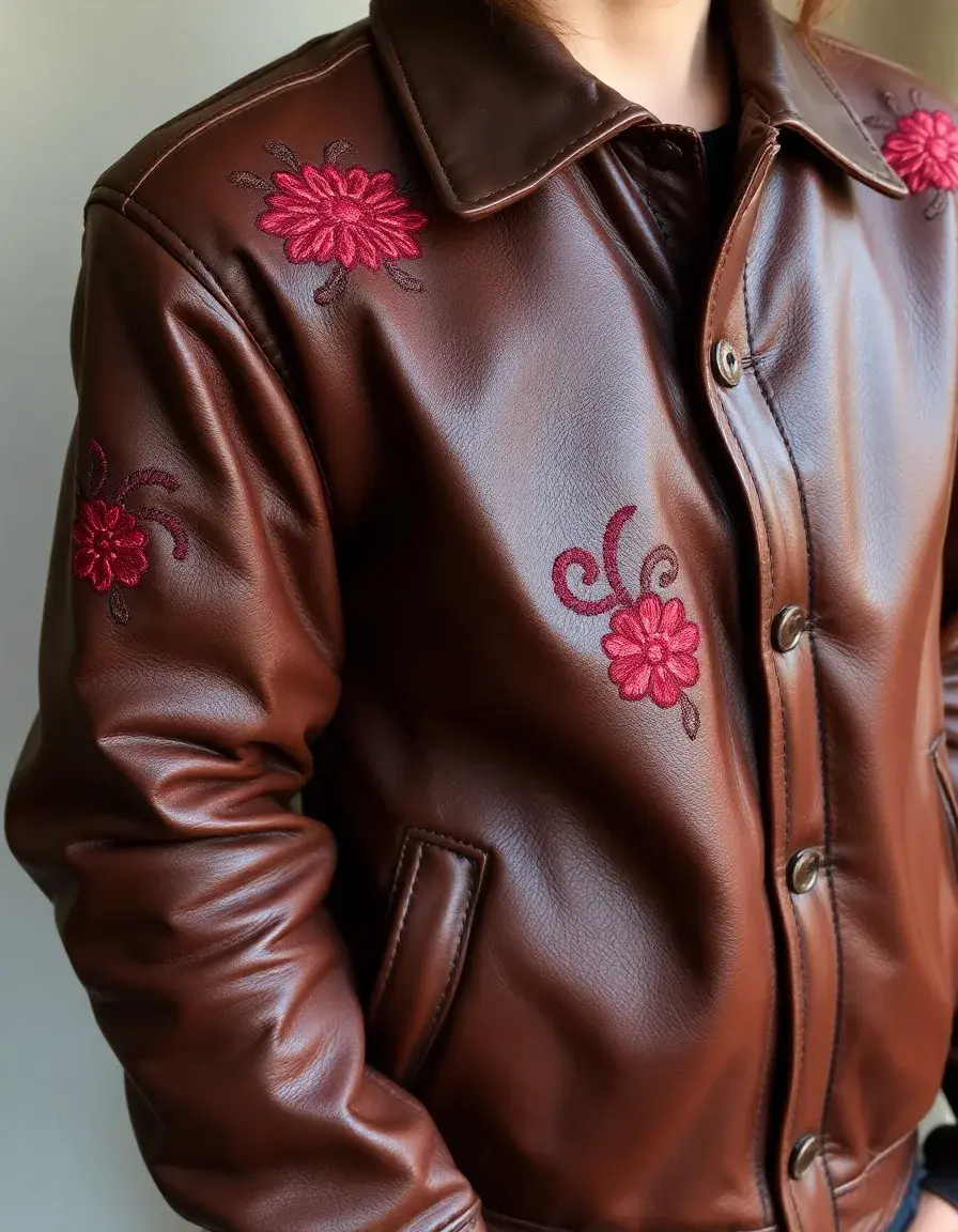Veste cuir vintage brodée pour femme