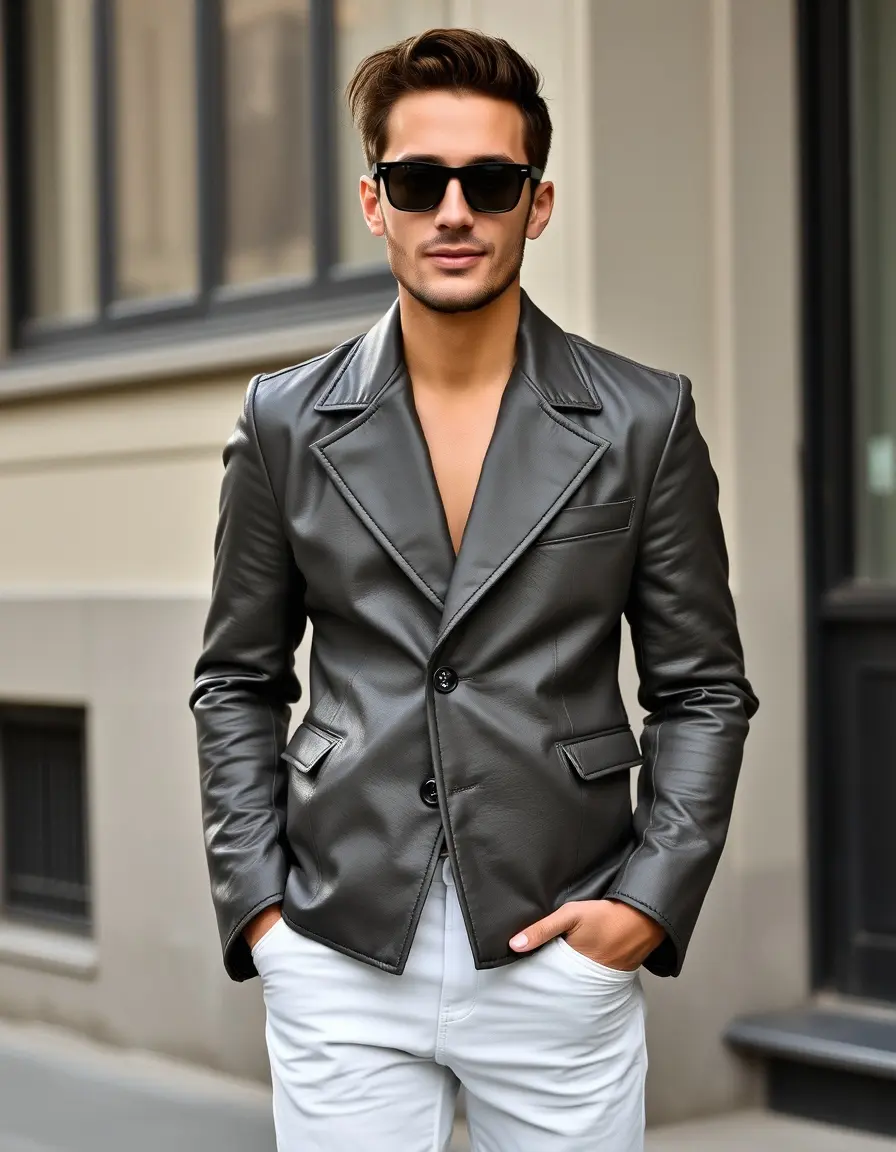Blazer en cuir gris élégant pour femme