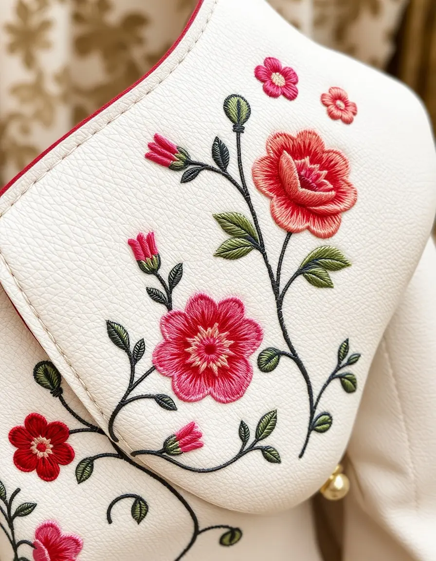 Sac à dos cuir femme avec broderies florales
